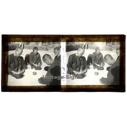 Vietnam: Lepers Roll A Cigarette *2 / Leprosy Colony (Vintage Stereo Glass Plate ~1920s/1930s)
