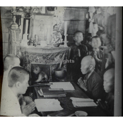Indochina: Native Kids Are Praying In Christian Mission (Vintage Stereo Glass Plate ~1920s/1930s)