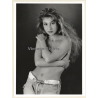 Artistic Erotic Nude Study: Topless Longhaired Blonde In Jeans (Vintage Photo France 1980s)