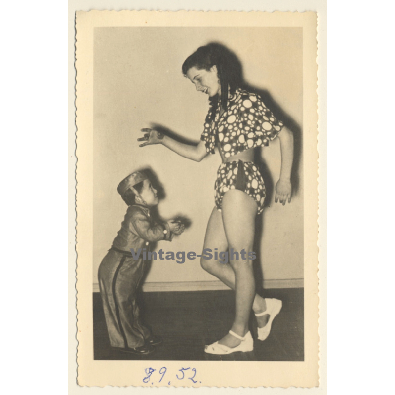 Female Circus Performer &  Bellboy Of Short Stature (Vintage Photo 1952)