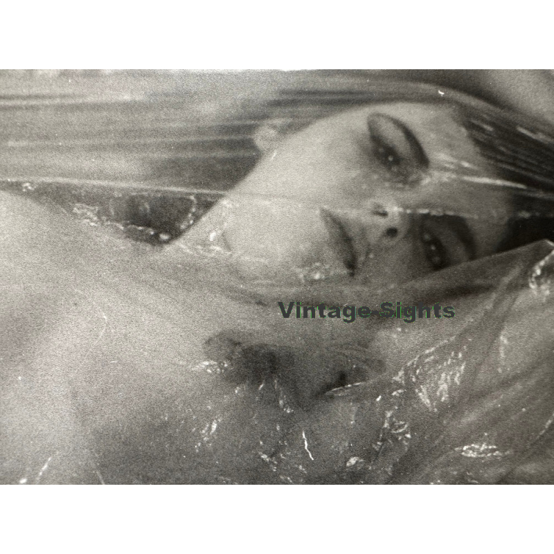 Artistic Erotic Study: Nude Female Under Plastic Foil / Eyes (Vintage Photo 30 x 40 CM 1980s)