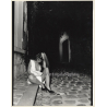Artistic Erotic Study: Blonde Female Sitting On Sidewalk Of Alley / Boobs Flash (Vintage Photo France 31 x 24 CM 1980s)