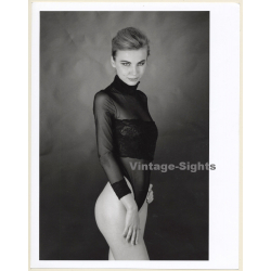 Artistic Erotic Study: Pretty Blonde Nude In Black Body (Vintage Photo France 31 x 24 CM 1980s)