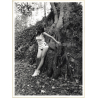 Artistic Erotic Study: Semi Nude In Tank Top Leaning Against Impressive Tree (Vintage Photo France 31 x 24 CM 1980s)