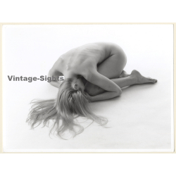 Artistic Erotic Study: Longhaired Blonde Nude Crouched On Floor (Vintage Photo France 23 x 31 CM 1980s)