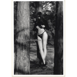 Artistic Erotic Study: Leggy Semi Nude Female Leaning Against Tree / Panties (Vintage Photo France 31 x 21 CM 1980s)