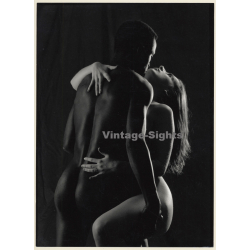 Artistic Erotic Study: Interracial Nude Couple Embracing Each Other (Vintage XL Photo France 30 x 22 CM 1980s)