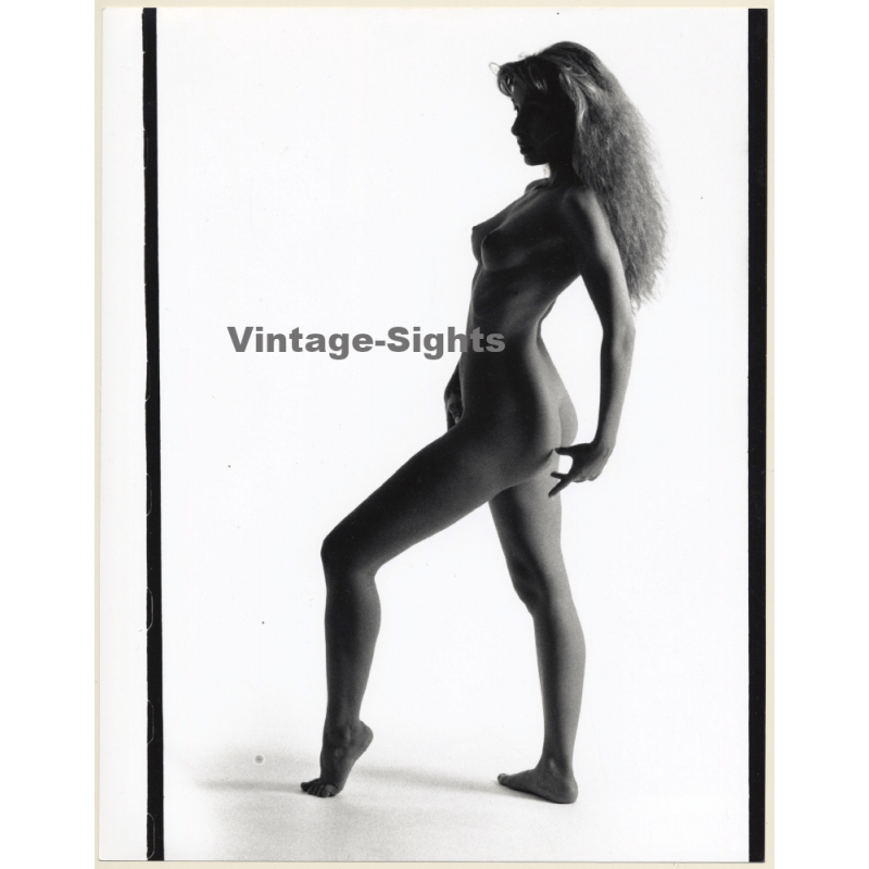 Artistic Erotic Study: Sporty Slim Blonde Nude In Ballet Pose (Vintage XL Photo France 30 x 24 CM 1980s)