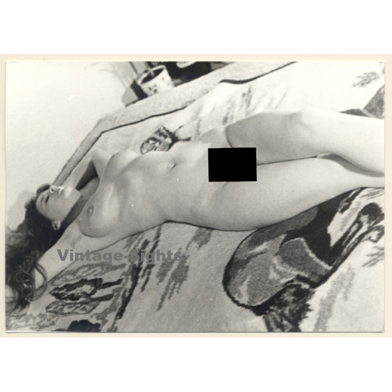 Erotic Study: Beautiful Brunette Nude Lingers On Bed*2 (Vintage Photo GDR ~1980s)