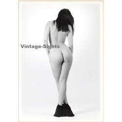 Artistic Erotic Study: Slim Darkhaired Nude Standing*2 / Rear View (Vintage XL Photo France 30 x 22 CM 1980s)
