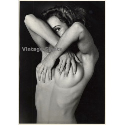 Artistic Erotic Study: Nude Covering Boobs & Face With Arms / Great Take (Vintage XL Photo France 29 x 20 CM 1980s)