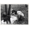 Artistic Erotic Study: Squatting Nude Female Drinking Water Out Of Stream (Vintage XL Photo France 23 x 30 CM 1980s)