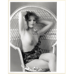 Artistic Erotic Study: Semi Nude Blonde Flashing Boob In Wicker Chair (Vintage XL Photo France 30 x 24 CM 1980s)