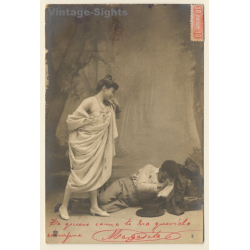 Theater Scene*6: Interracial Couple / Woman Pleading - Romance (Vintage RPPC 1903)