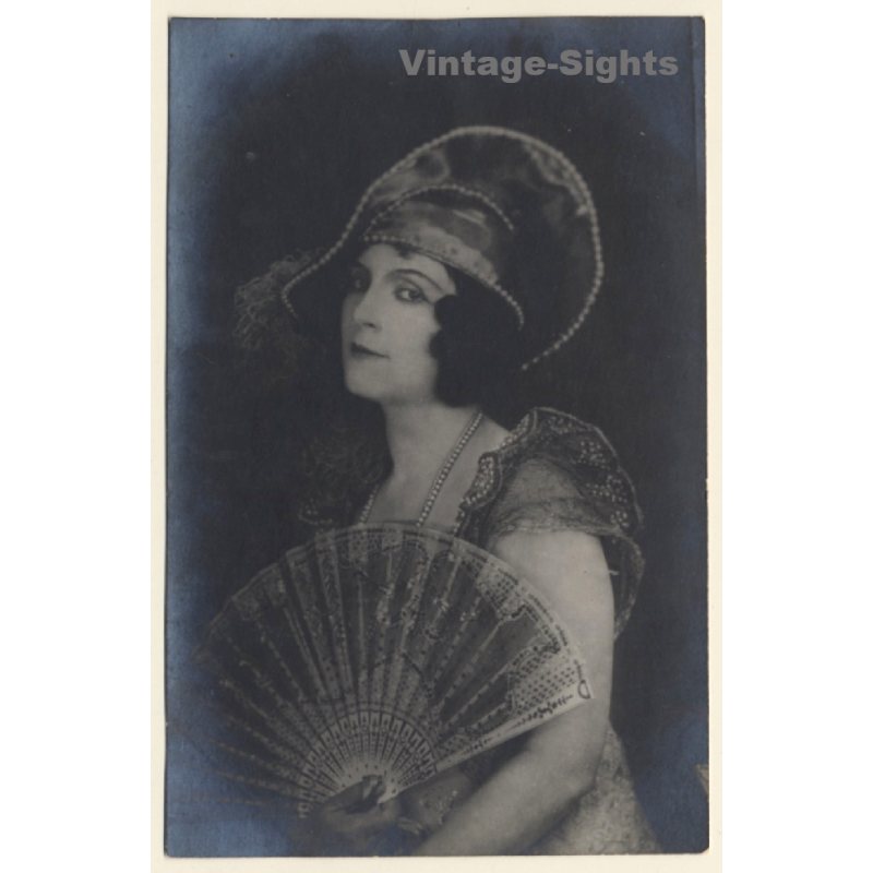 Nathalie Lissenko / Ukrainian Actress - Spanish Fan (Vintage RPPC 1920s/1930s)