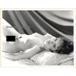 Artistic Erotic Study: Pensive Blonde Nude Lingers On Bed*2 (Vintage XL Photo France 24 x 30 CM 1980s)