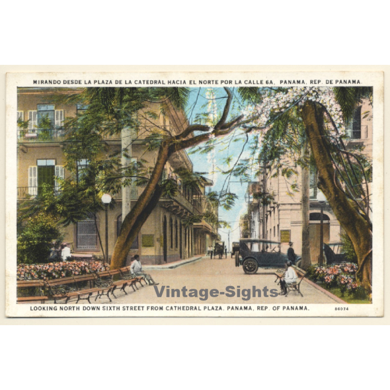 Panama: Looking Down 6th Street From Cathedral Plaza (Vintage PC)