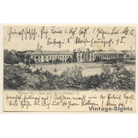 Freiberg in Sachsen: Kaserne des 1. Jäger Bat. No 12 (Vintage PC 1908)