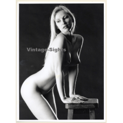 Artistic Erotic Study: Racy Longhaired Blonde Nude Standing (Vintage XL Photo France 30 x 23 CM 1980s)