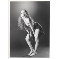 Artistic Erotic Study: Slim Longhaired Nude Bends Forward / Jumper (Vintage XL Photo France 30 x 22 CM 1980s)