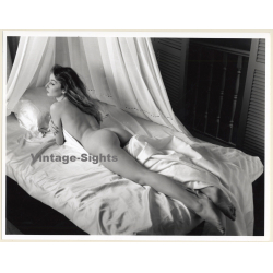 Artistic Erotic Study: Slim Brunette Nude Lolls On Bed / Legs (Vintage XL Photo France 24 x 30 CM 1980s)