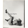 Artistic Erotic Study: Topless Longhaired Blonde In Black Panties On Her Back (Vintage XL Photo France 30 x 24 CM 1980s)