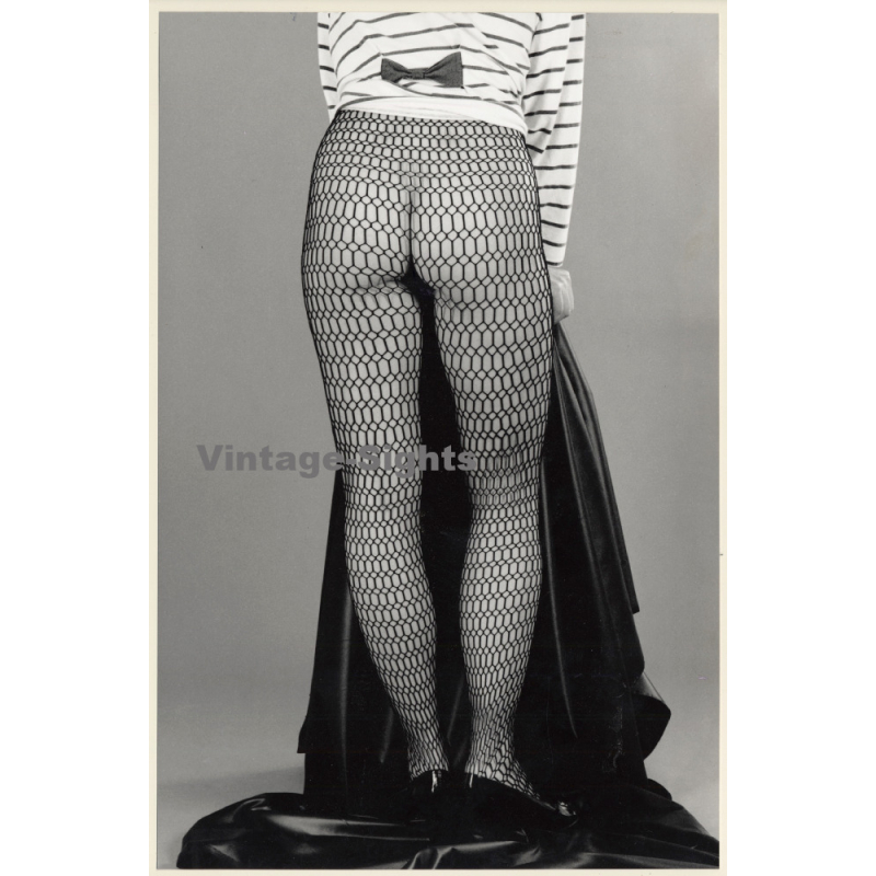 Artistic Erotic Study: Semi Nude Female In Fishnet Pantyhose*2 (Vintage XL Photo France 30 x 20 CM 1980s)