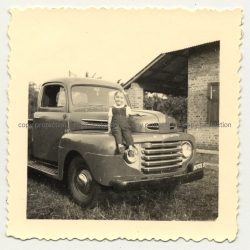 Small Child On Bonnet Of Ford F 1 / F-1 (Vintage Photo Africa B/W ~1950s)