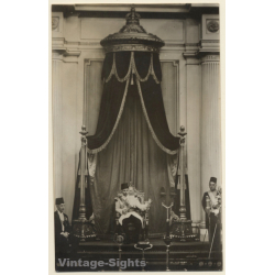 King Farouk (1920-1965) On His Throne In Egyptean Parliament Nov. 11, 1940 (Vintage RPPC)
