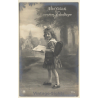 Little Girl With School Cone & Tornister *3 / Schultüte (Vintage RPPC 1923)