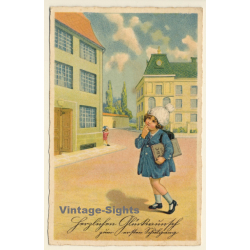 Little Girl With School Cone & Tornister *12 / Schultasche (Vintage PC 1943)