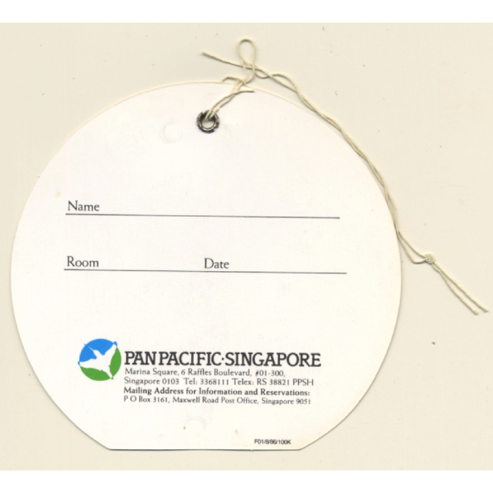 Singapore: Pan Pacific Hotel (Vintage Hotel Luggage Tag)