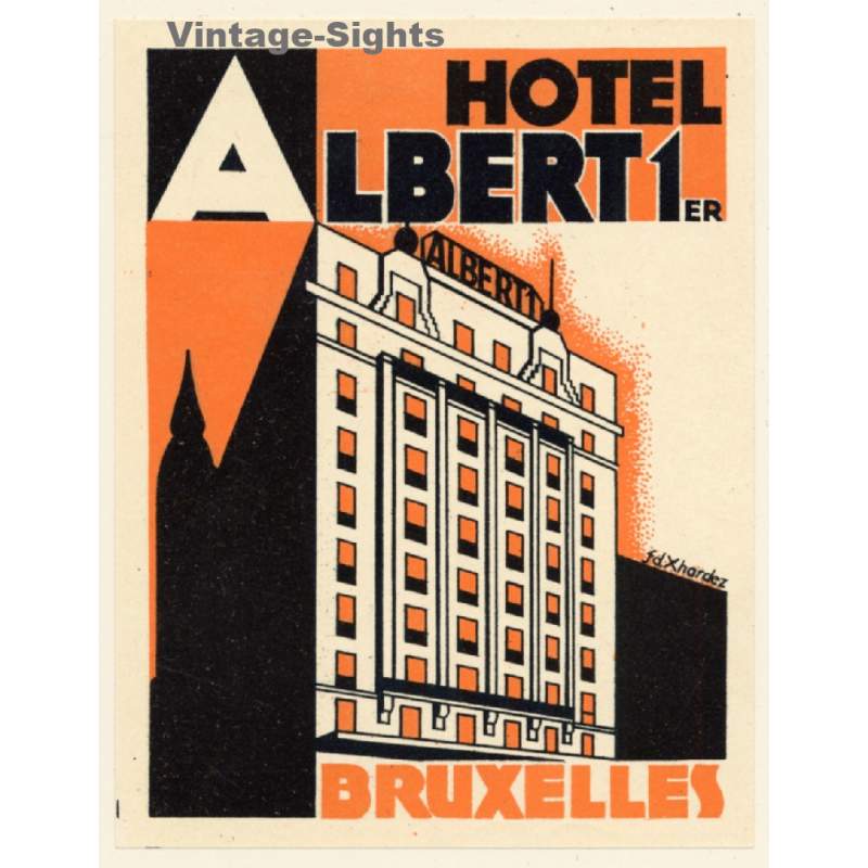 Bruxelles / Belgium: Hotel Albert 1er - Art Deco (Vintage Luggage Label ~1930s)