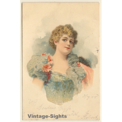 Elegant Blonde Female In Fancy Dress (Vintage Glitter PC 1900)