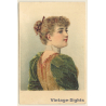 Elegant Blonde Female In Fancy Dress*2 (Vintage Glitter PC 1900)