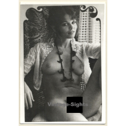 Erotic Study: Pretty Brunette Nude With Wooden Necklace (Vintage Photo ~1960s/1970s)