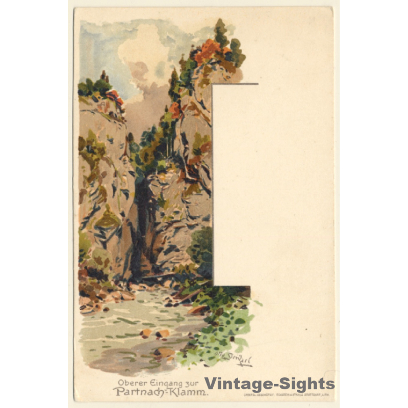 Otto Strützel: Oberer Eingang Partnachklamm (Vintage PC 1900s)