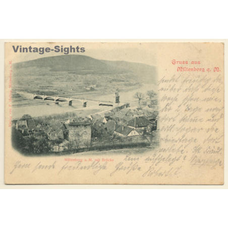 Miltenberg am Main: Blick auf Stadt und Brücke (Vintage PC 1901)