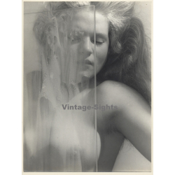 Experimental Erotic Study by Piotr: Blonde Nude Behind Glass (Vintage XL Photo 40 x 30 CM 1980s)