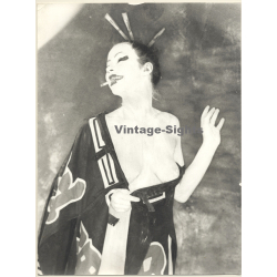 Experimental Erotic Study by Piotr: Nude Geisha *2 / Cigarette - Kimono (Vintage XL Photo 40 x 30 CM 1980s)