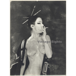 Experimental Erotic Study by Piotr: Nude Geisha *3 / Kimono - Smoking (Vintage XL Photo 40 x 30 CM 1980s)