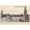 Lindau a. Bodensee: Dampfer verlässt Hafen (Vintage PC 1905)