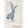 Bruno Wennerberg: Waving Woman In Blue Dress / Art Nouveau (Vintage PC 1910s)