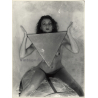 Experimental Erotic Study by Piotr: Slim Nude On Neon Lamp Holds Triangle (Vintage XL Photo 40 x 30 CM 1980s)