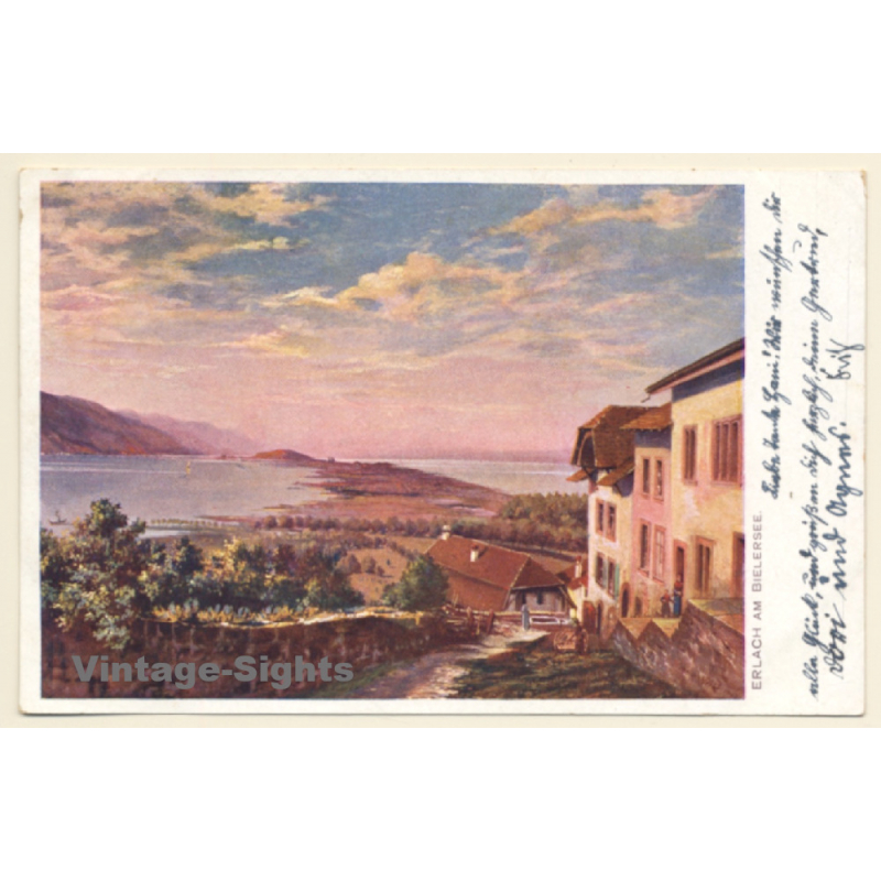 Erlach - Cerlier / Switzerland: Partial View & Lake (Vintage Artist PC 1900s)