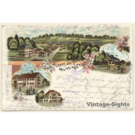 Münsingen: Truppenübungsplatz - Hotel Fezer - Ludwigshöhe (Vintage PC Litho 1901)