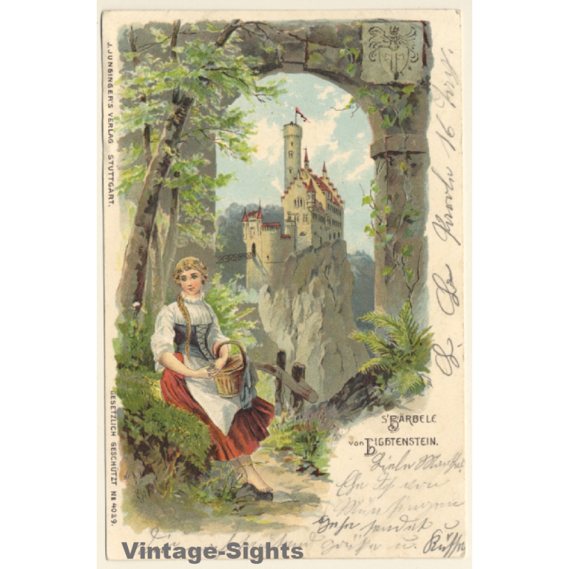 Honau / Germany: Schloss Lichtenstein *5 / 's Bärbele (Vintage PC Litho 1903) Honau / Germany: Schloss Lichtenstein *5 / 's Bärbele (Vintage PC Litho 1903)