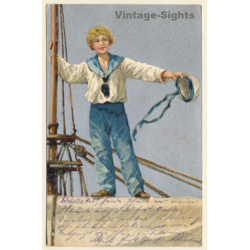 Young Sailor on Sailing Mast / Sailor Suit (Vintage PC 1906)
