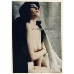 Artistic Erotic Study: Pale Darkhaired Nude with Black Cape (Vintage Photo ~1990s)
