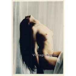 Artistic Erotic Study: Longhaired Nude on Chair (Vintage Photo ~1990s)